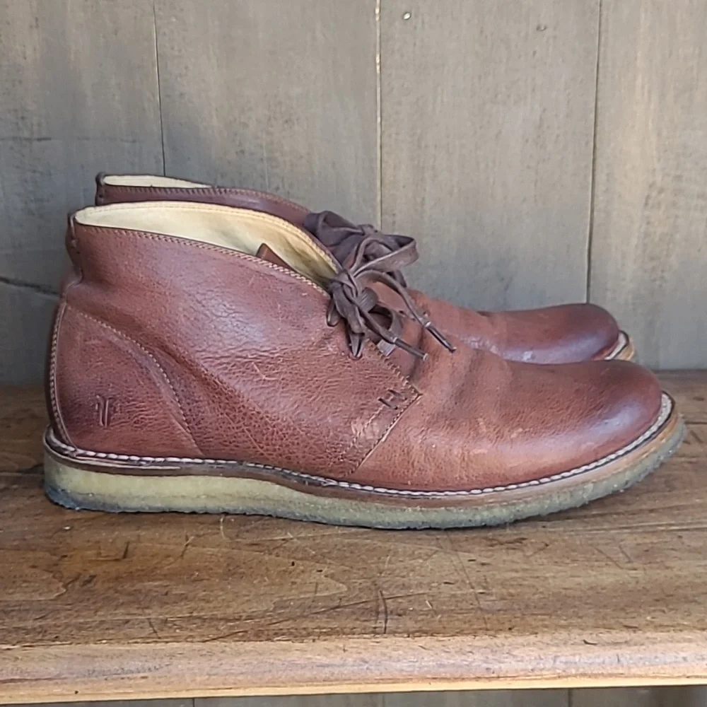Frye Philip Crepe Chukka Boot Men's sz 11.5D Brown Leather Lace Up Shoes
